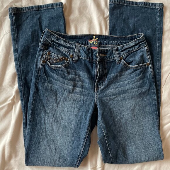 Vintage Dark Denim Jeans with Brown Swirl Embroidery detailing - Picture 1 of 12